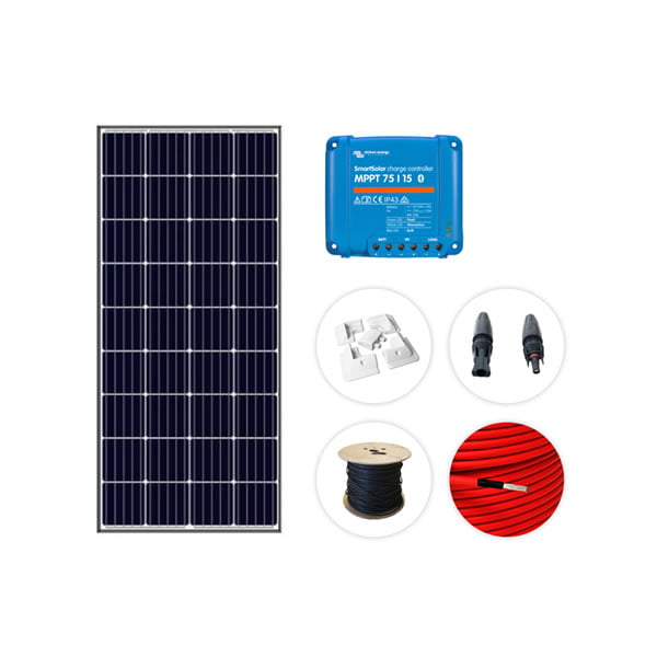 Caravan solar kit 12V 1000W/dag MPPT 15A regulator, med ABS fiberstruktur och 90Ah batteri
